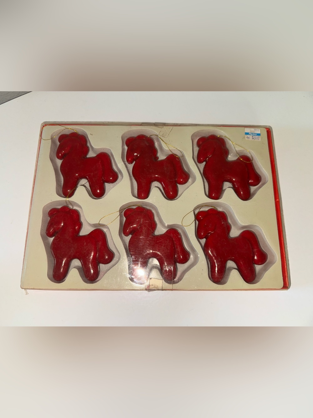 vintage red horse-shaped Christmas ornaments